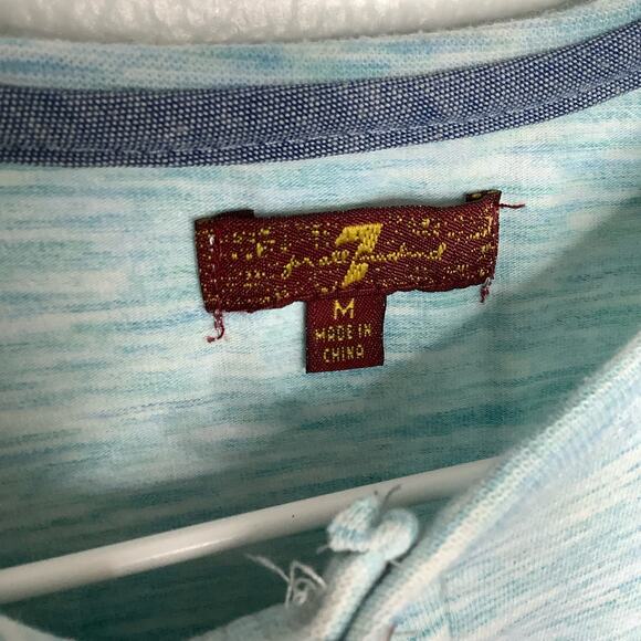 7 For All Mankind Blue Mint short sleeve Henley Tee Medium - Picture 4 of 5
